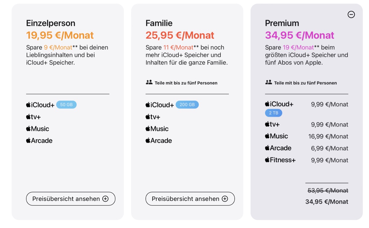 New Apple One-pricing in Germany, November 2023